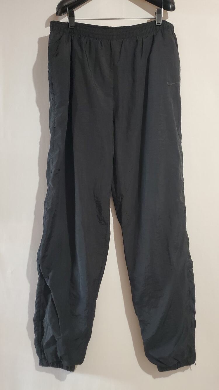 Nike VTG 90s Ankle Zip Lined Nylon Track Jogger Pants Mens L Black Swoosh Logo